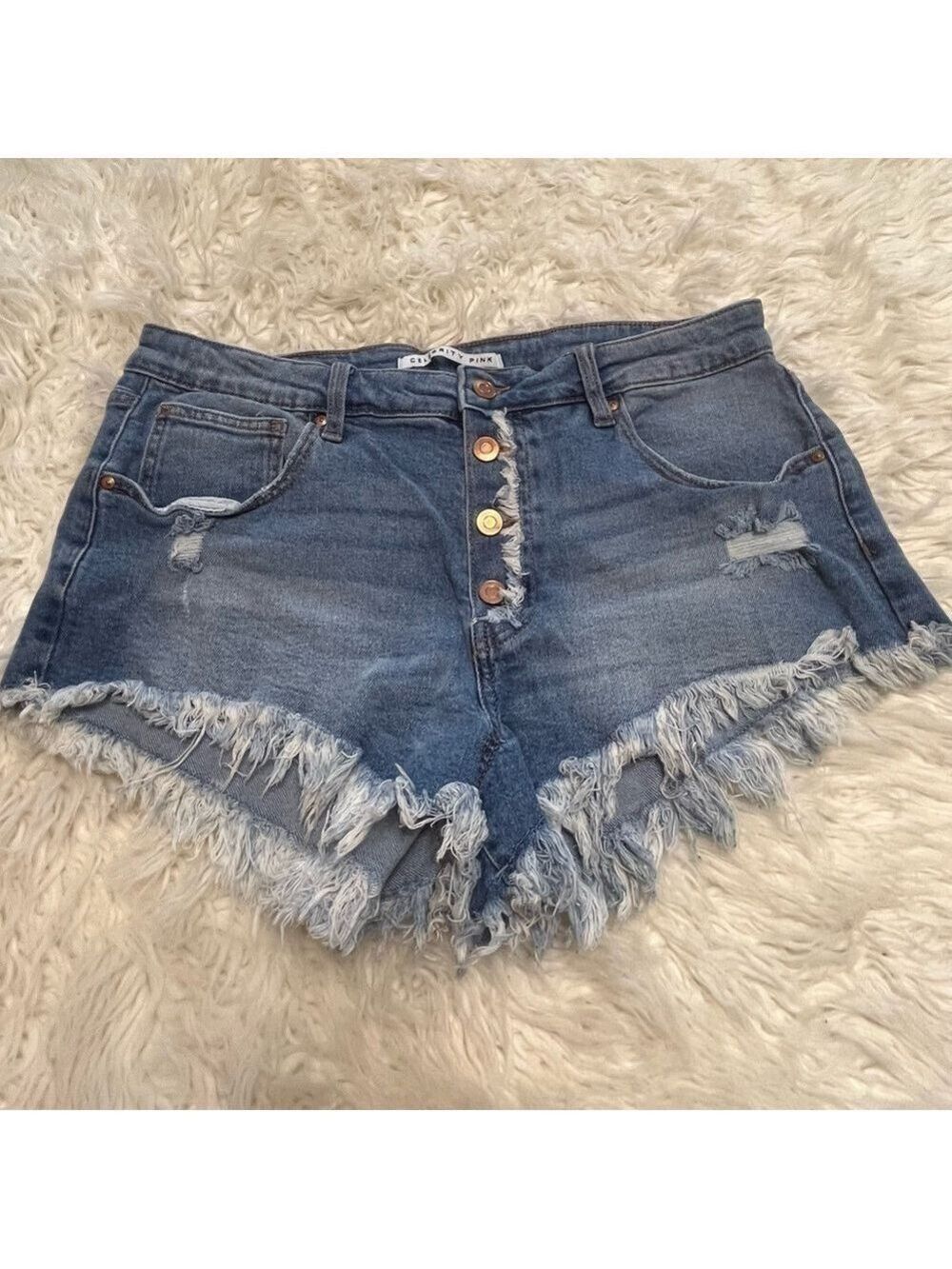 Celebrity Pink Women’s Blue Distressed Stretch Frayed Shorts Size 13